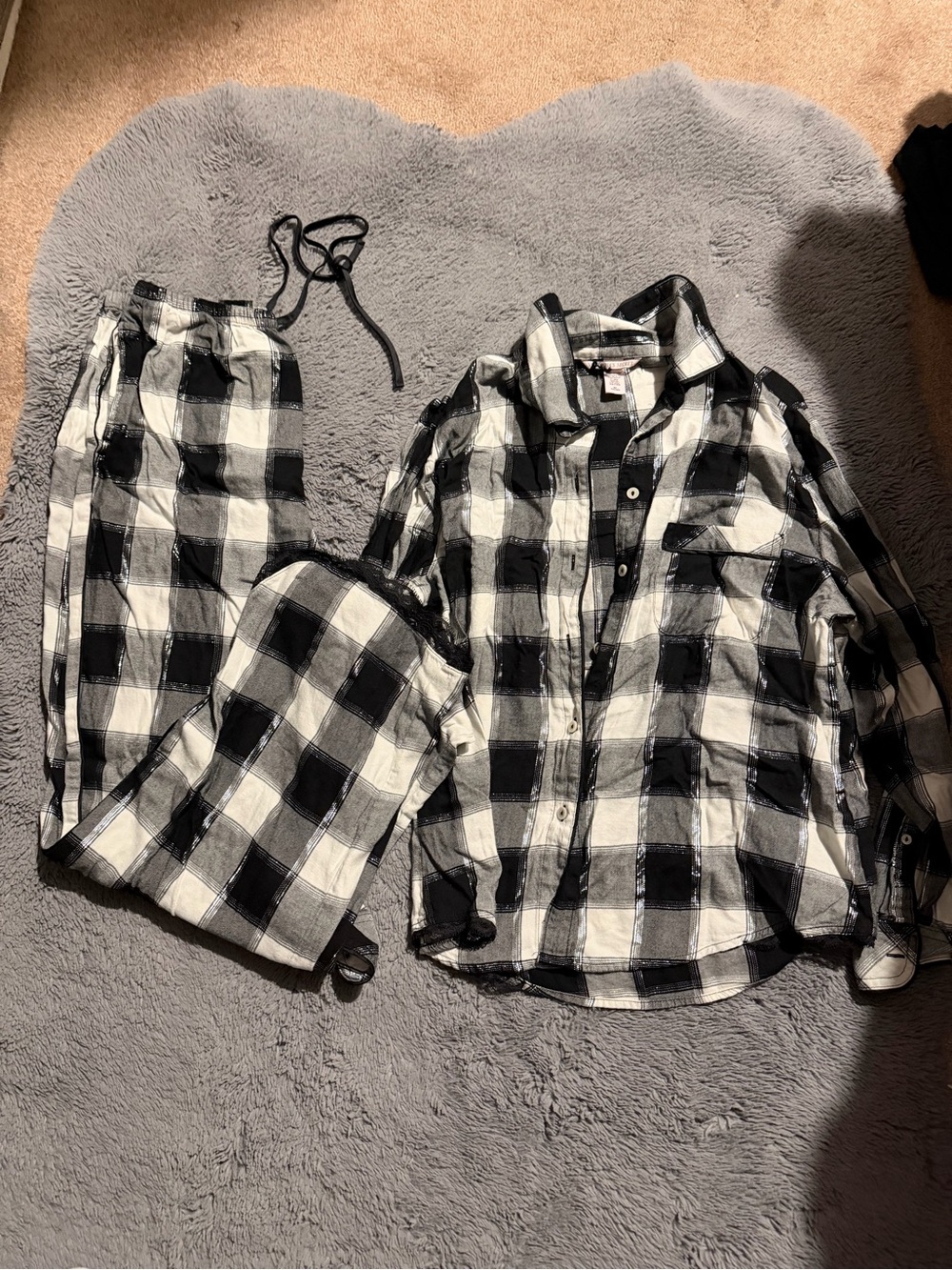 Victoria secrets black gingham flannel pajama set medium new